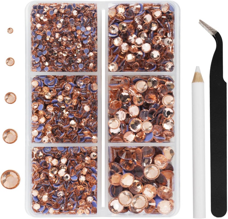 BEADSLAND Hotfix Rhinestones 3960pcs, Rhinestone for Clothes, Hot Fix Crystals Rhinestones with Tweezers and Wax Pencil Kit,Mixed 5 Sizes, SS6-SS30, Champagne - Image 1